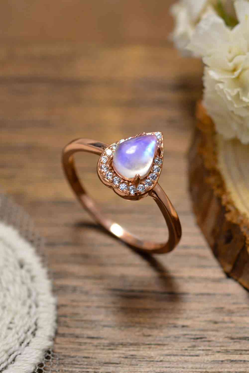 EJC Moonstone Teardrop 925 Sterling Silver Halo Ring