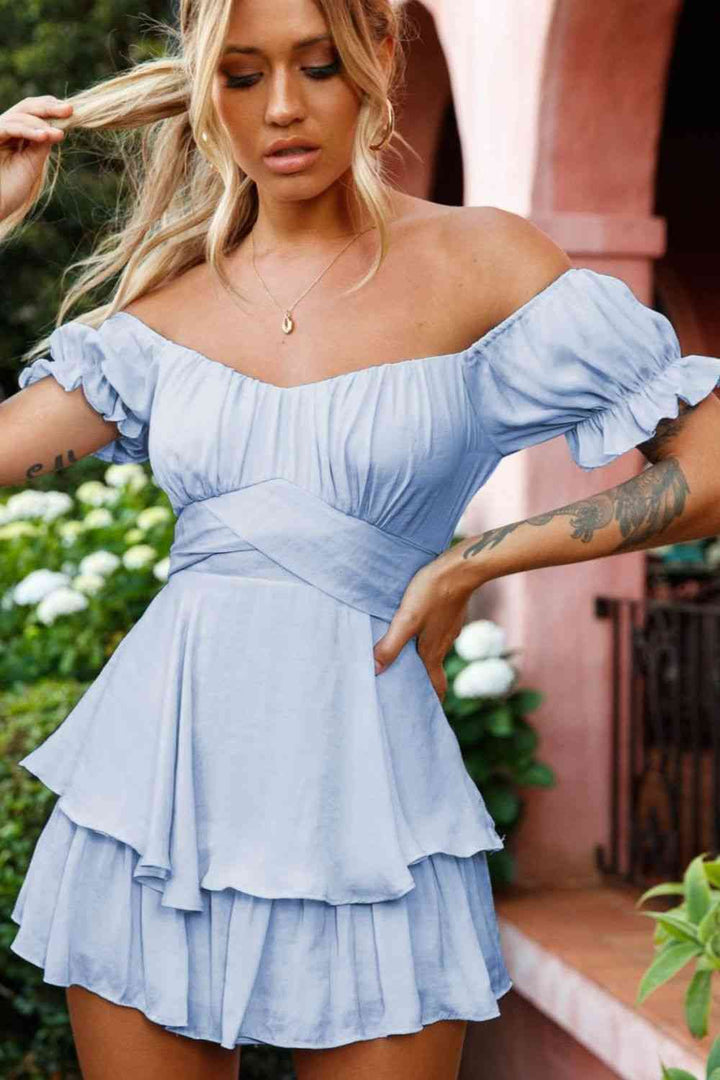 EJC Off Shoulder Flounce Sleeve Romper