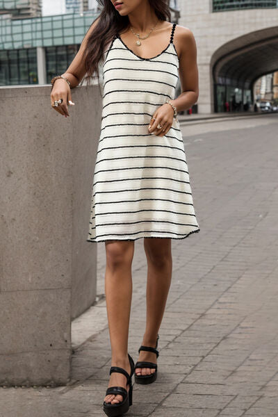 EJC Striped Scoop Neck Mini Dress