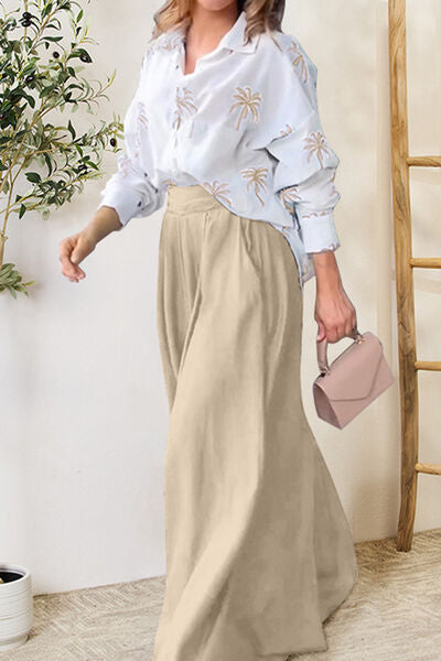 EJC Pocketed Dropped Shoulder Shirt and Wide Leg Pants Set