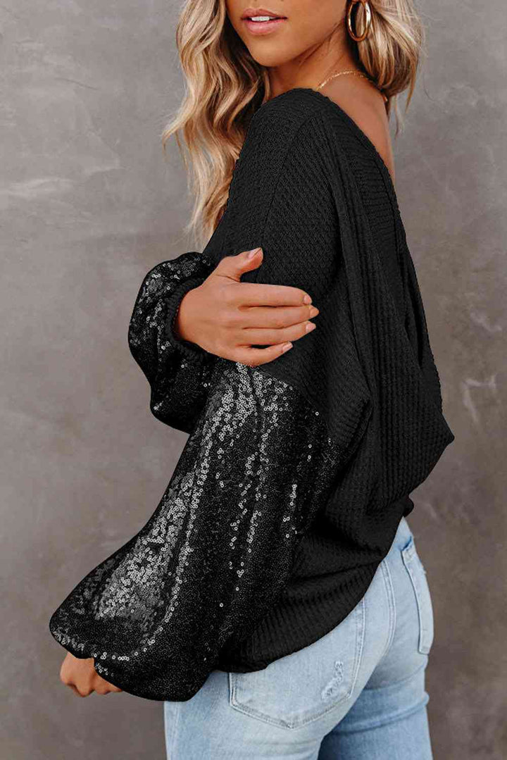 EJC Sequin Waffle-Knit Blouse