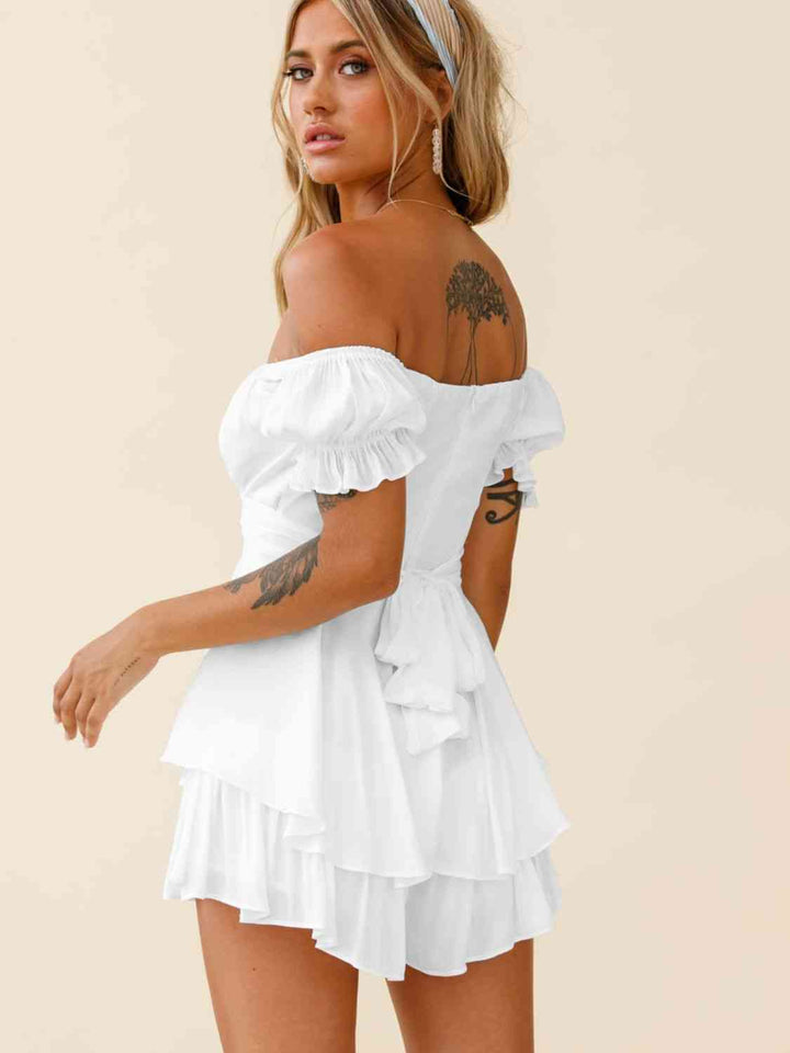 EJC Off Shoulder Flounce Sleeve Romper