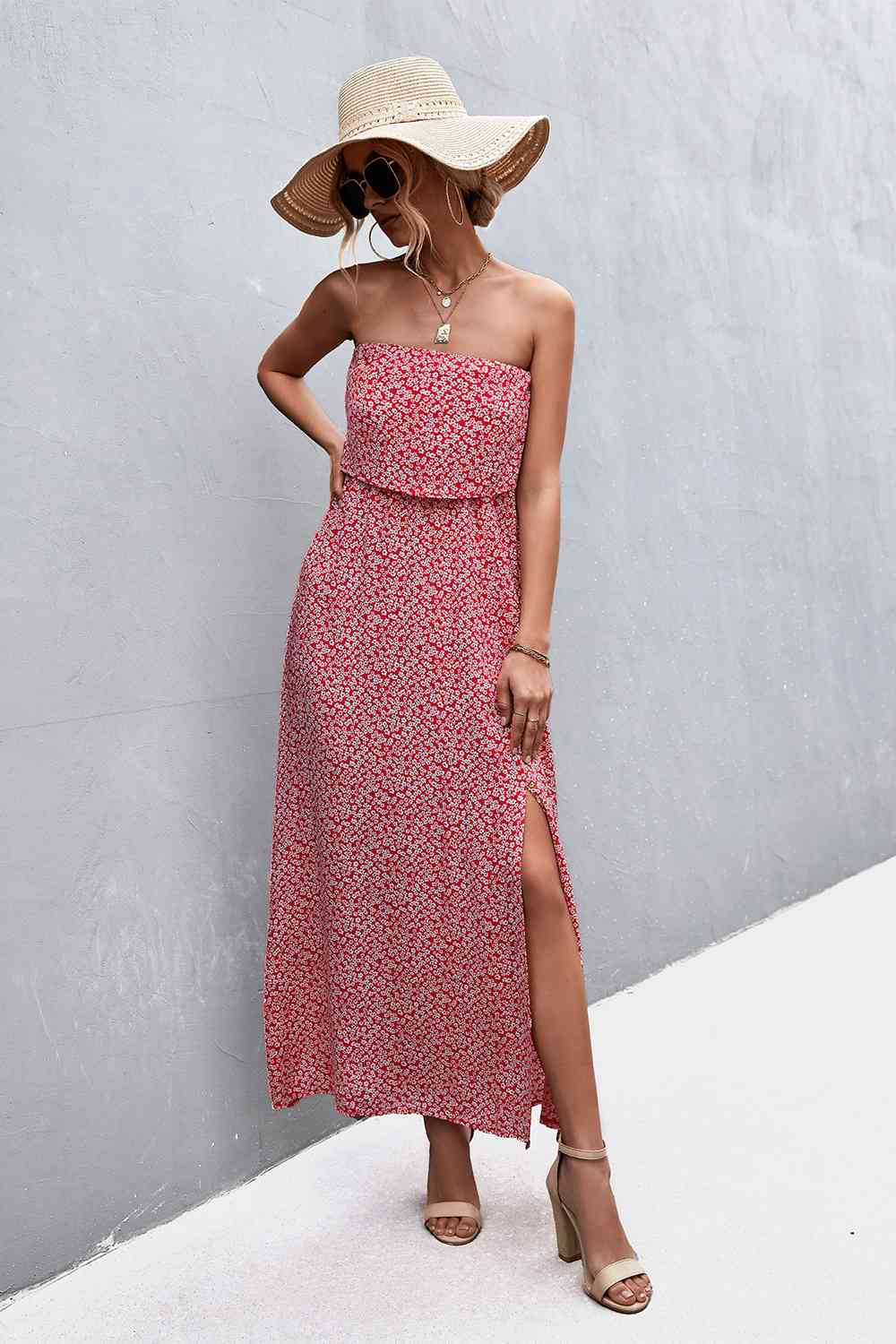 EJC Strapless Split Maxi Dress