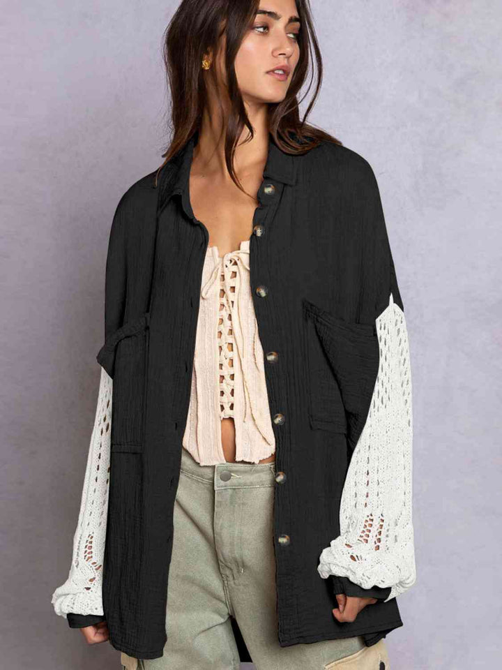 EJC Openwork Collared Neck Button Front Shirt