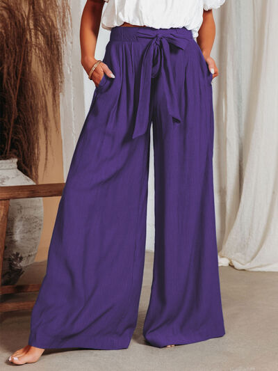 EJC Drawstring Pocketed Wide Leg Pants