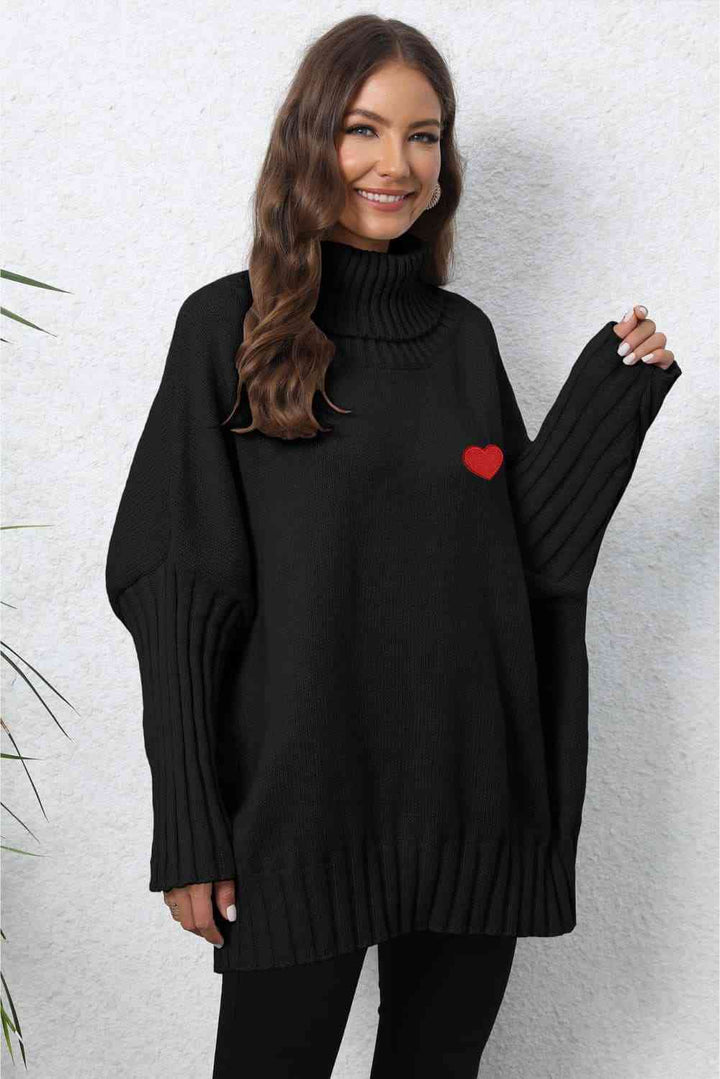 EJC Turtle Neck Long Sleeve Ribbed Sweater