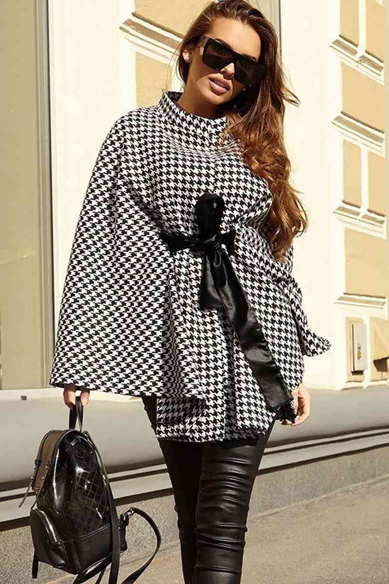 EJC Houndstooth Tie Waist Trench Coat