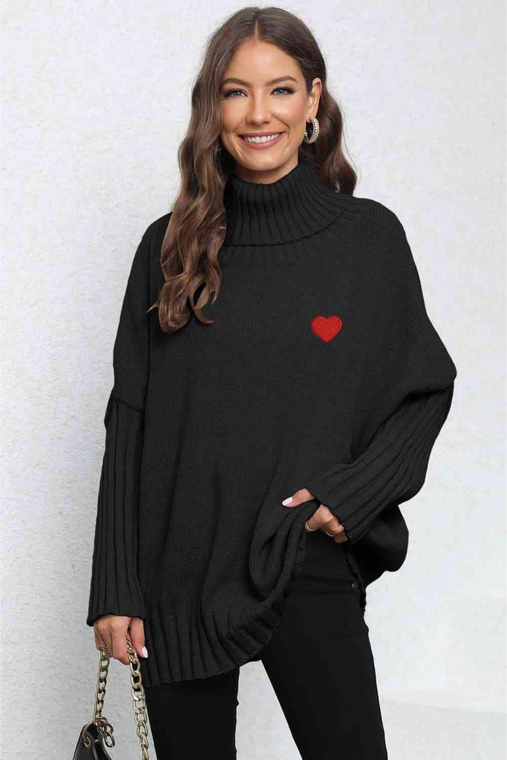 EJC Turtle Neck Long Sleeve Ribbed Sweater