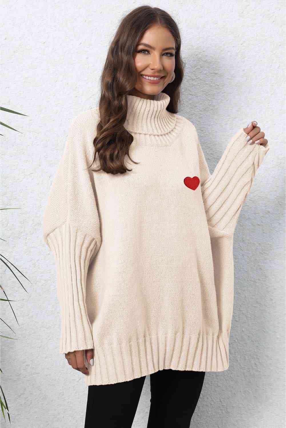 EJC Turtle Neck Long Sleeve Ribbed Sweater