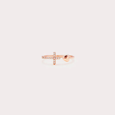 EJC Heart Shape Cross Inlaid Zircon Open Ring