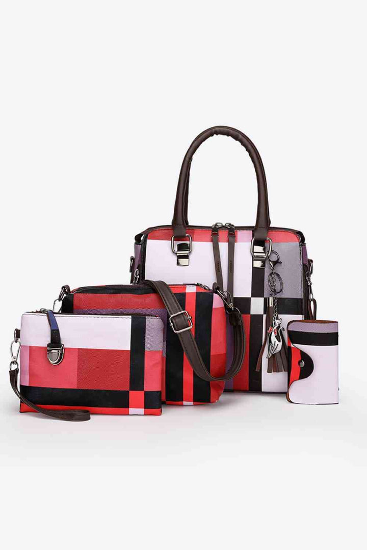 EJC 4-Piece Color Block PU Leather Bag Set