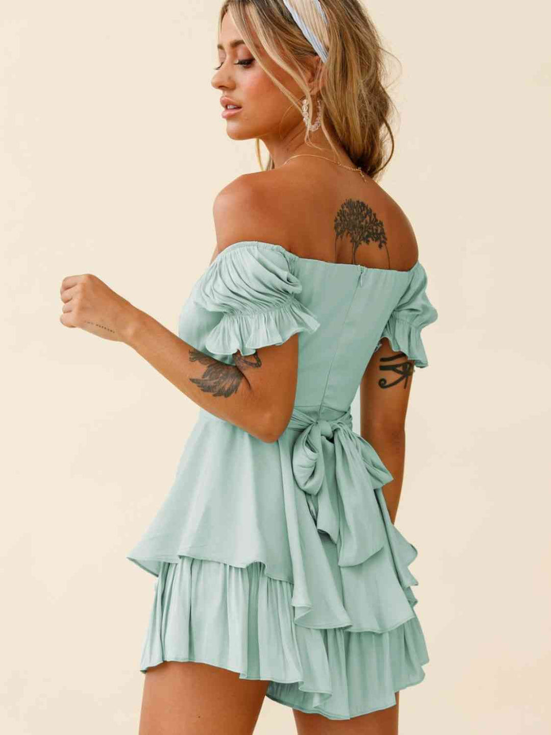 EJC Off Shoulder Flounce Sleeve Romper