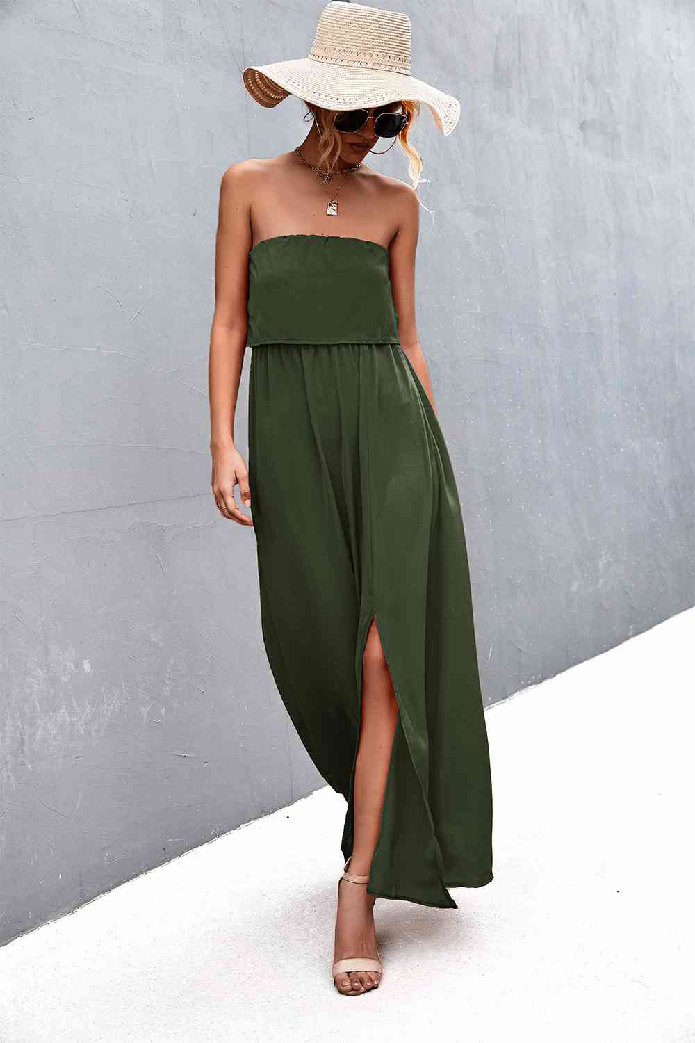 EJC Strapless Split Maxi Dress