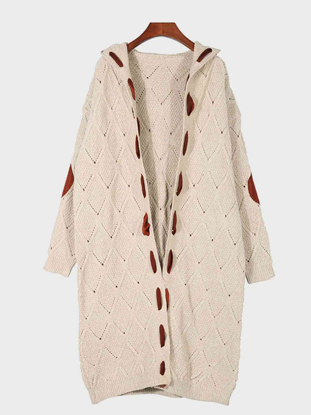 EJC Openwork Long Sleeve Open Front Hooded Cardigan