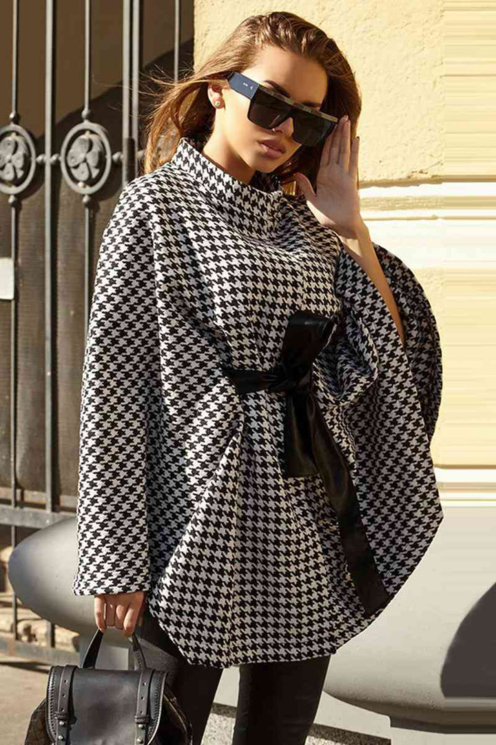 EJC Houndstooth Tie Waist Trench Coat