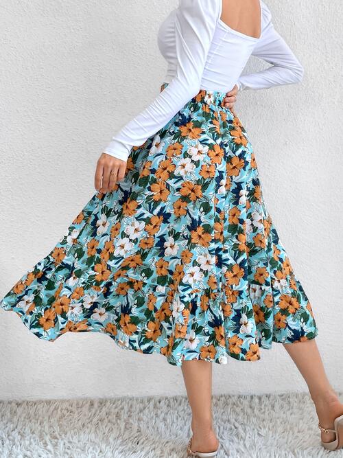 EJC Printed Ruffle Hem Midi Skirt