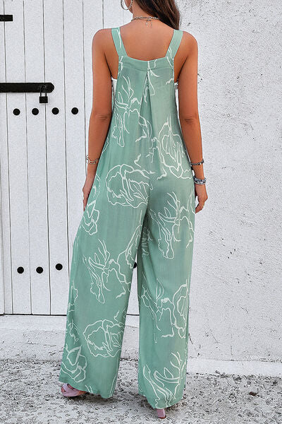 EJC Printed Wide Strap Jumpsuit with Pockets