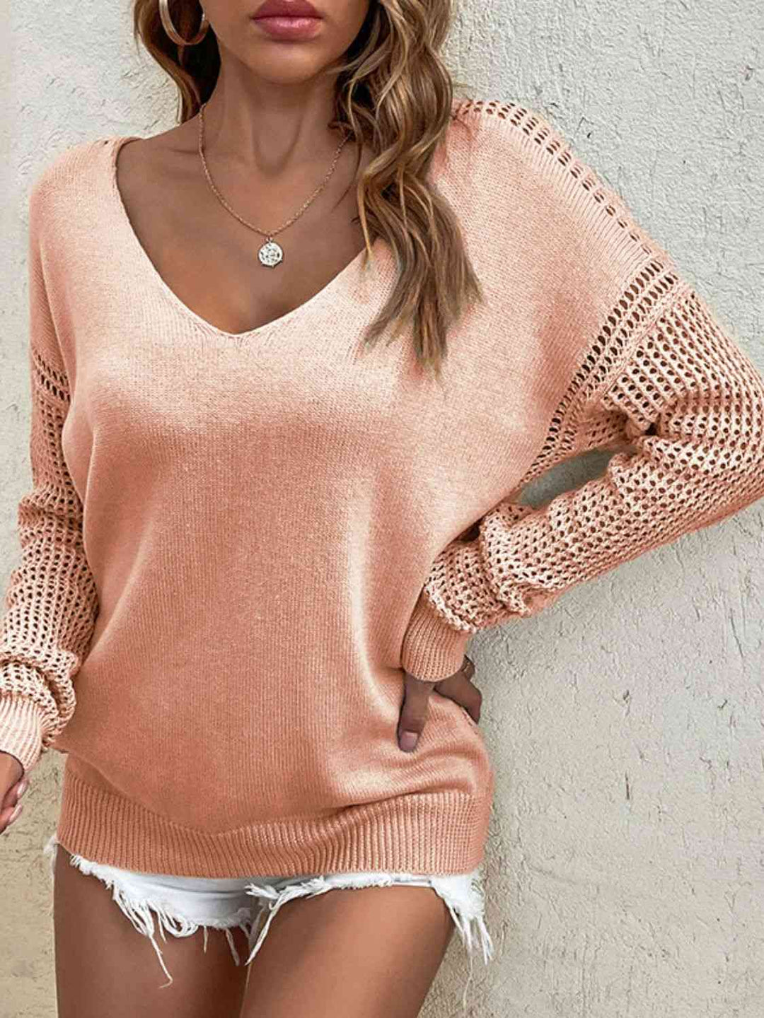 EJC Openwork V-Neck Sweater