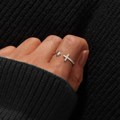 EJC Heart Shape Cross Inlaid Zircon Open Ring