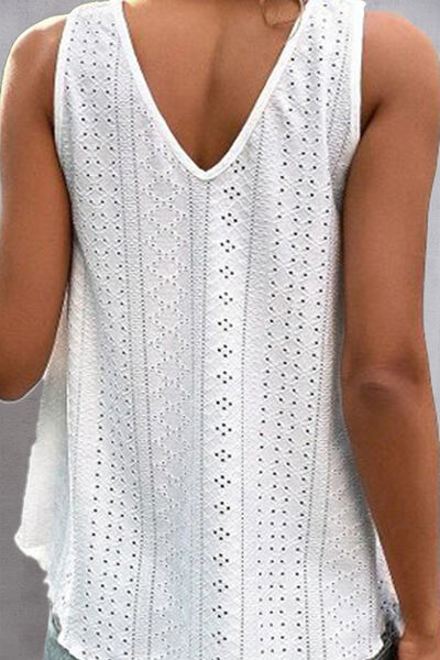 EJC Lace Detail Eyelet V-Neck Tank