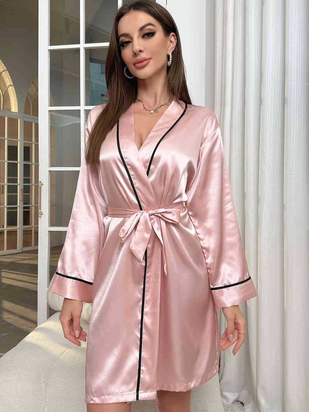 EJC Tie Waist Surplice Neck Robe