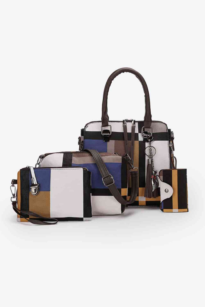 EJC 4-Piece Color Block PU Leather Bag Set