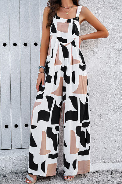 EJC Printed Wide Strap Jumpsuit with Pockets