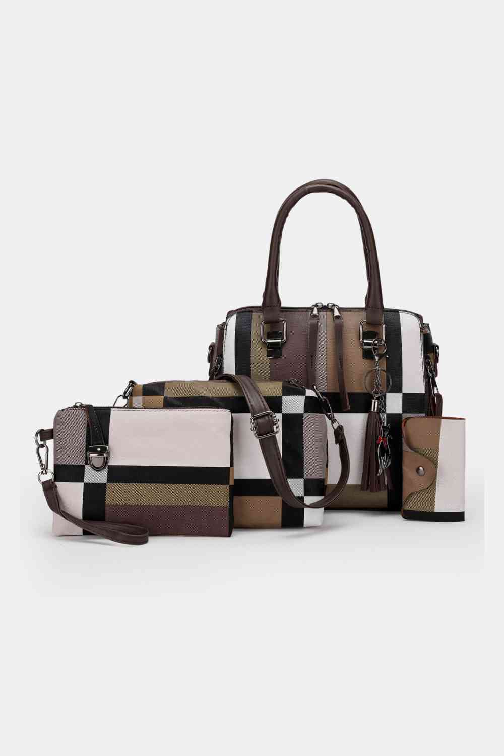 EJC 4-Piece Color Block PU Leather Bag Set