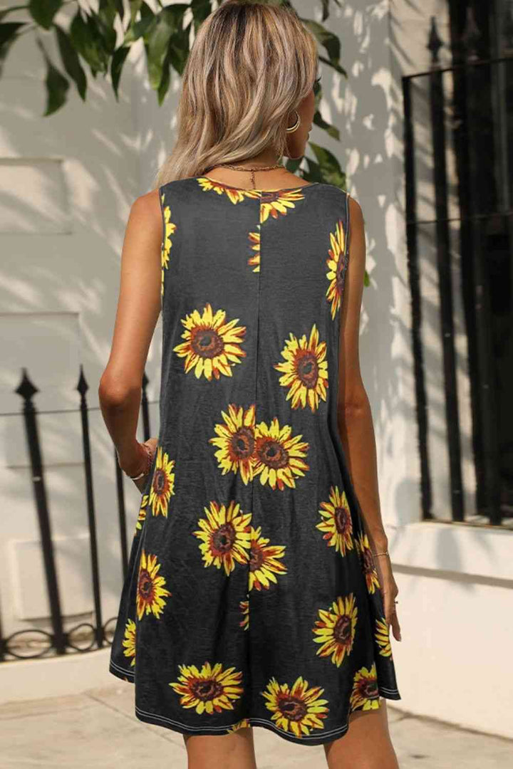 EJC Printed Round Neck Sleeveless Dress with Pockets