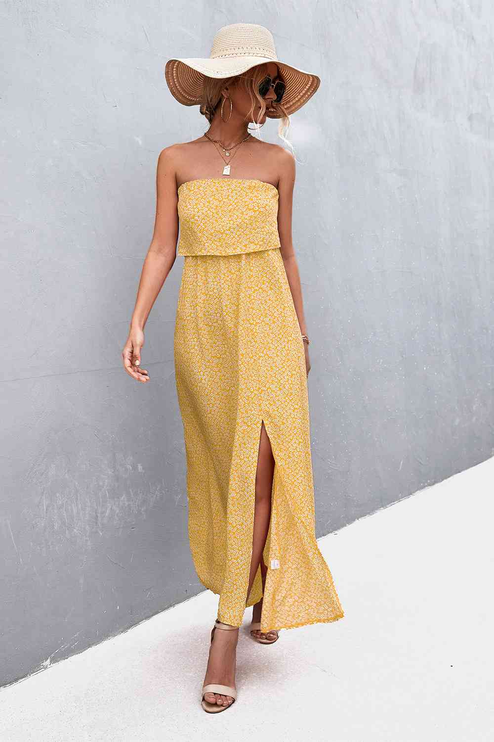 EJC Strapless Split Maxi Dress