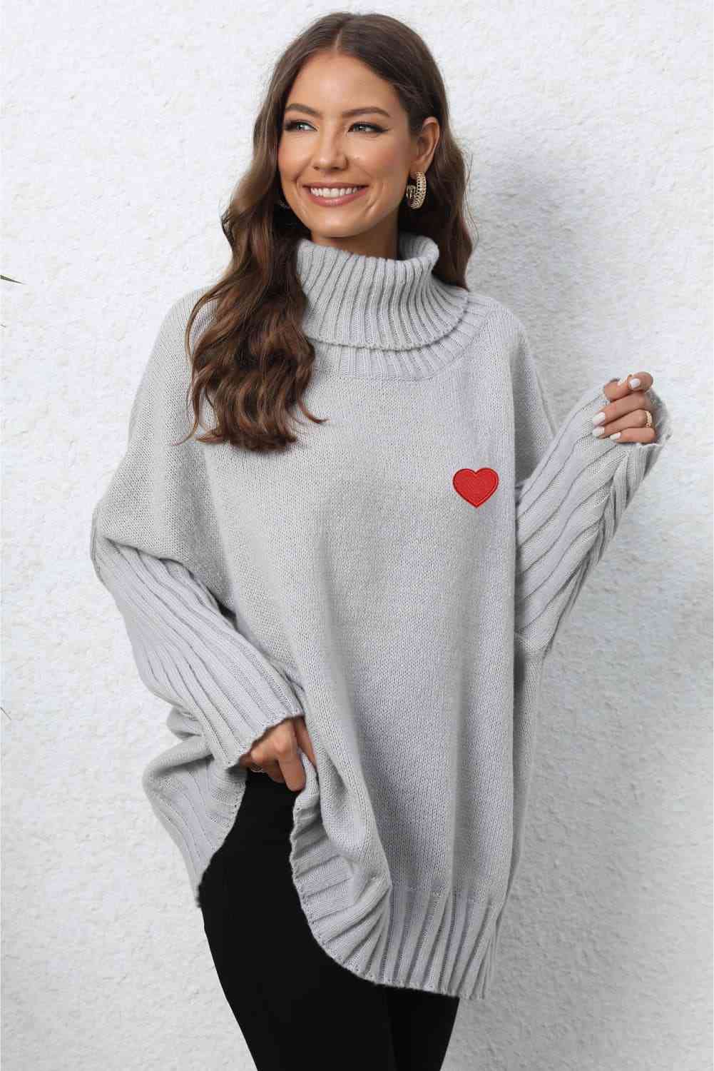 EJC Turtle Neck Long Sleeve Ribbed Sweater