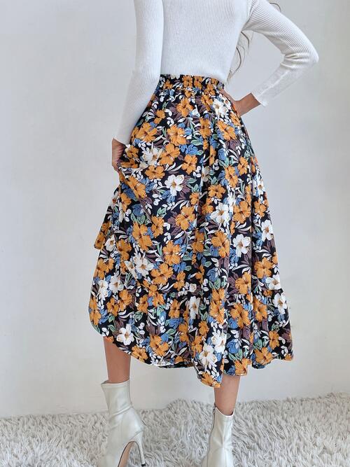 EJC Printed Ruffle Hem Midi Skirt