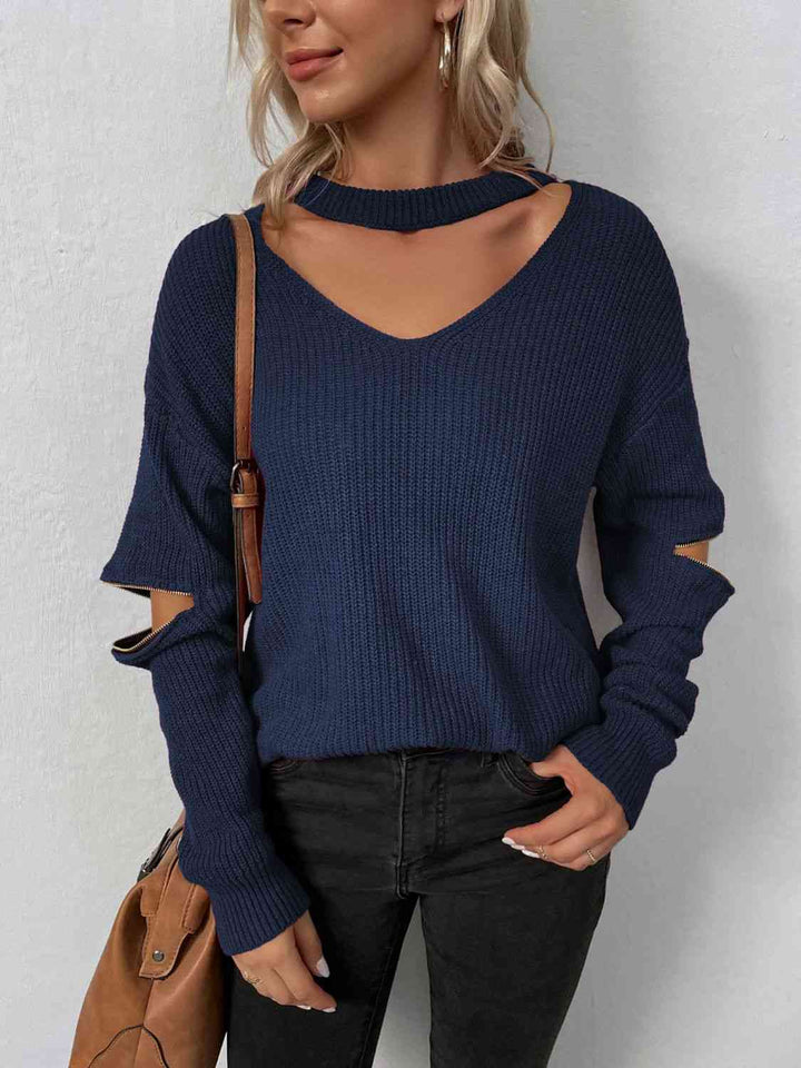 EJC Cutout Zip Detail Sweater