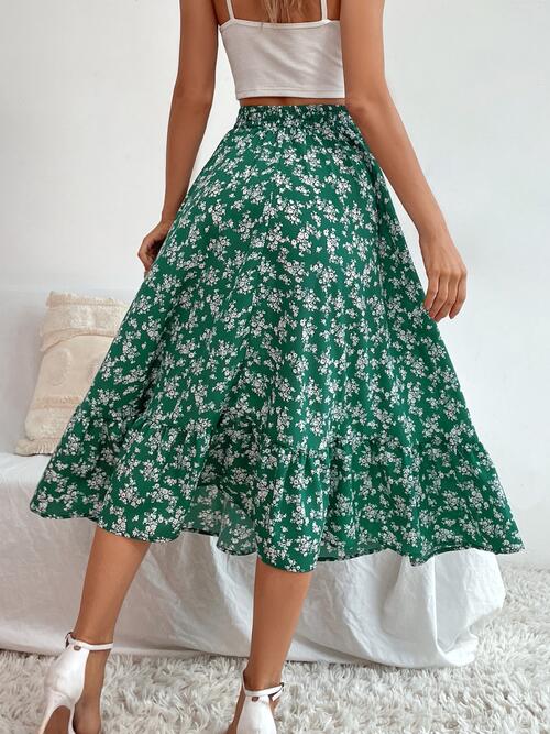 EJC Printed Ruffle Hem Midi Skirt