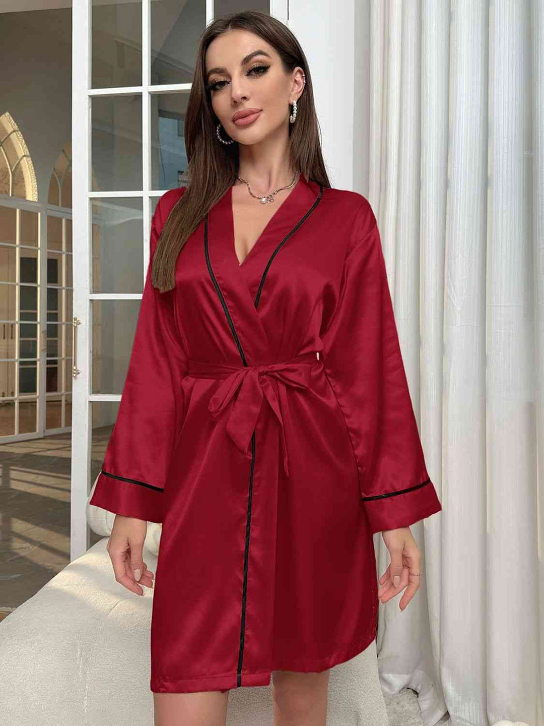 EJC Tie Waist Surplice Neck Robe