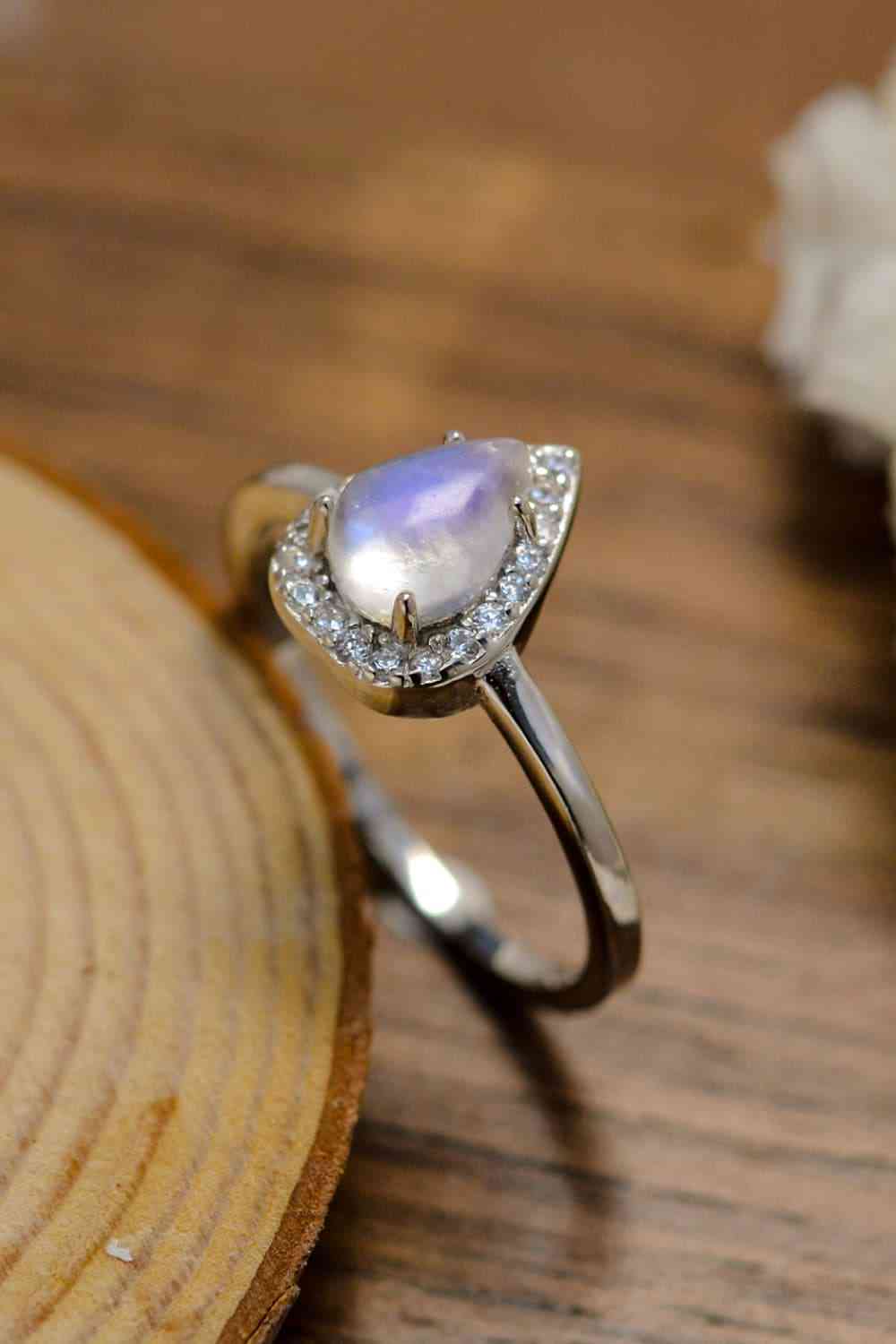 EJC Moonstone Teardrop 925 Sterling Silver Halo Ring