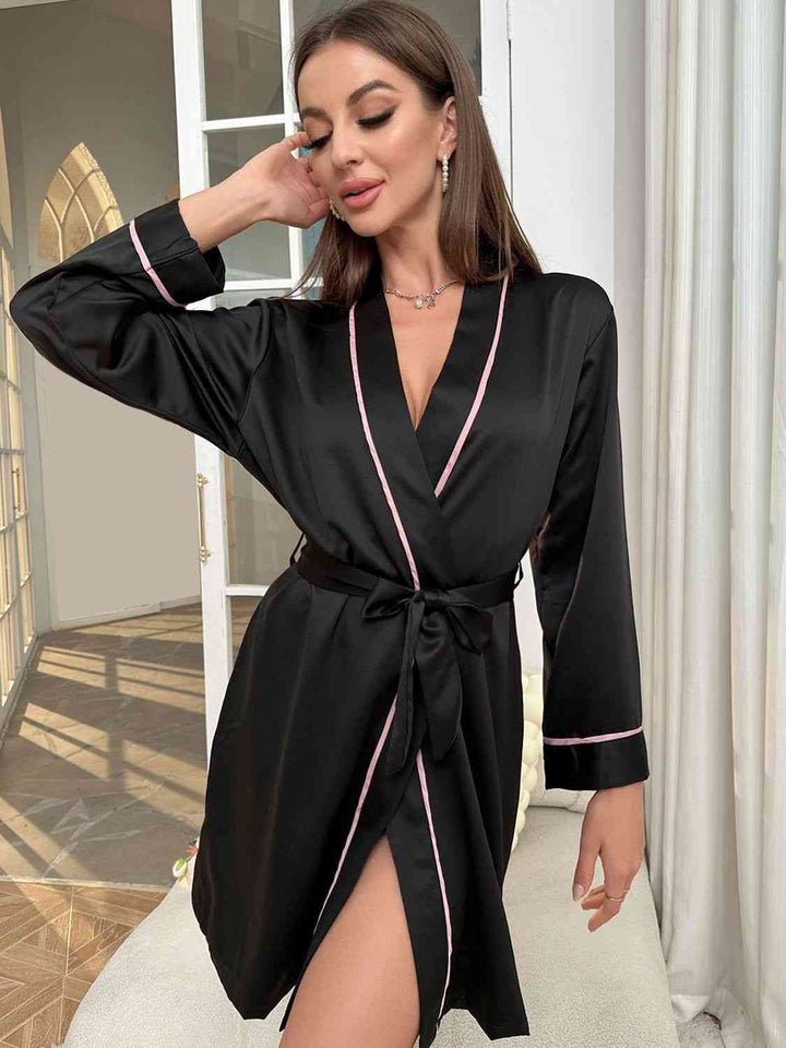 EJC Tie Waist Surplice Neck Robe