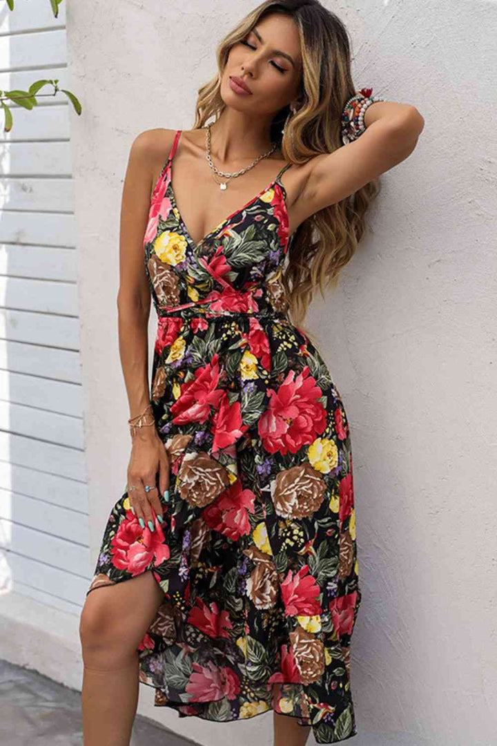 EJC Floral Spaghetti Strap Crisscross Tied Dress