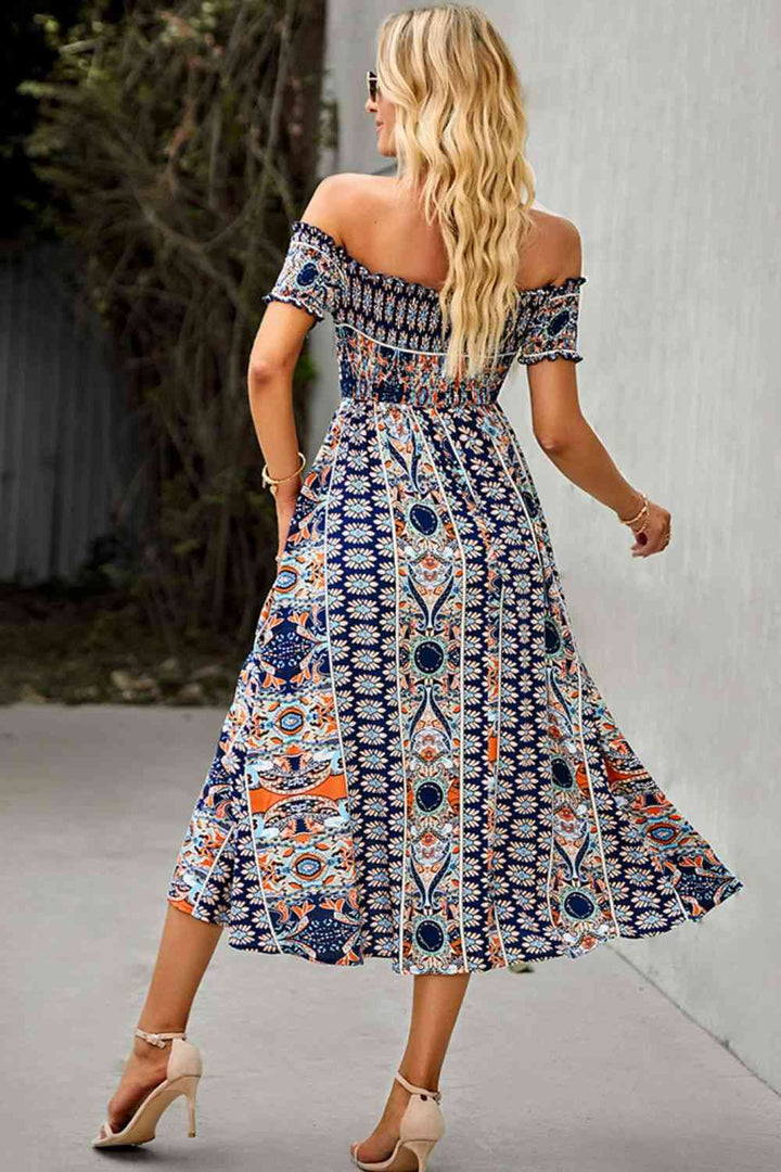 EJC Bohemian Hippie Off-Shoulder Sexy  Side Slit Dress