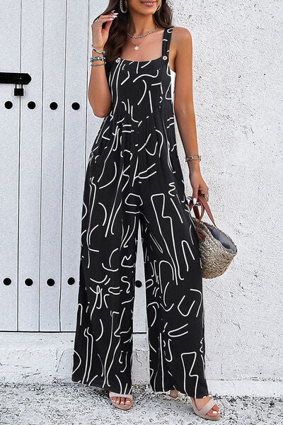 EJC Printed Wide Strap Jumpsuit with Pockets